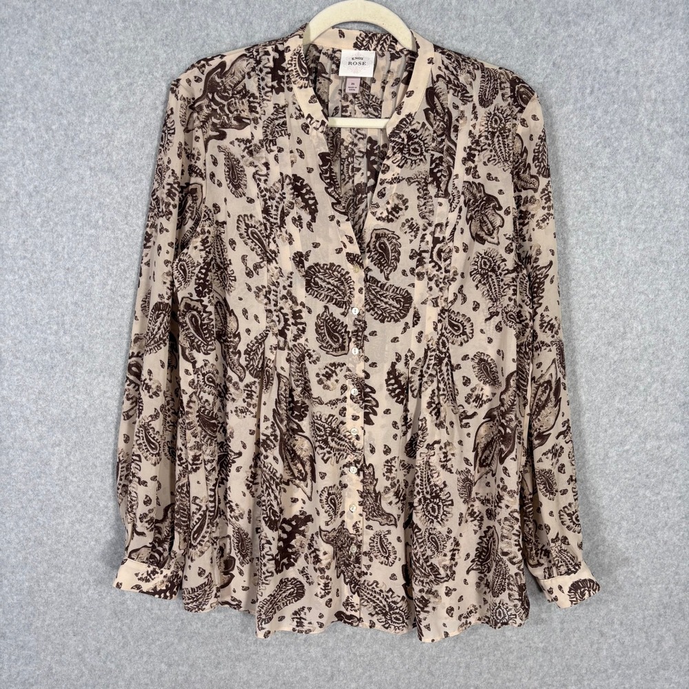Knox Rose‎ Babydoll Sheer Blouse Medium Cream Paisley Boho Peasant Pintuck Tunic